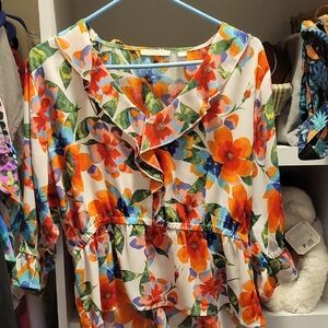 Sunny Leigh Orange Red Ruffled Sailor Collar Blouse